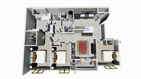 Floor plan for 3 beds, 2 baths, 1140 sqft